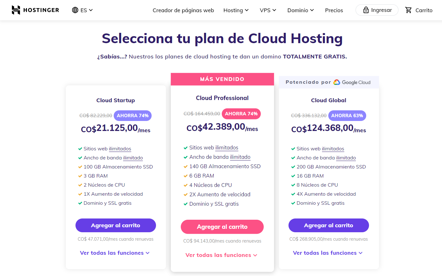 cupón hostinger colombia - hosting cloud