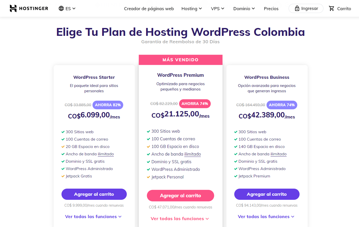cupón hostinger colombia - wordpress hosting